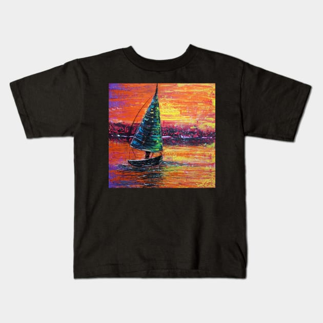 Sailing at Sunset Kids T-Shirt by barbosaart